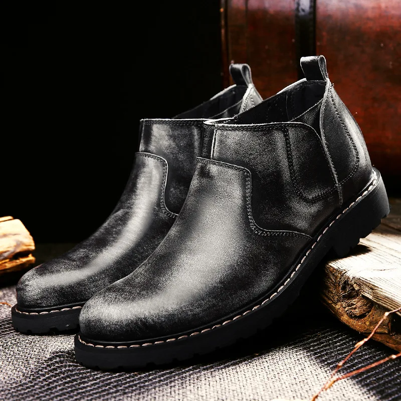 

Slip-On Spring Autumn Solid Chelsea Boots Men Fashion Ankle Sewing Martin Boots Low Casual Round Toe Concise Motorcycle Shoes