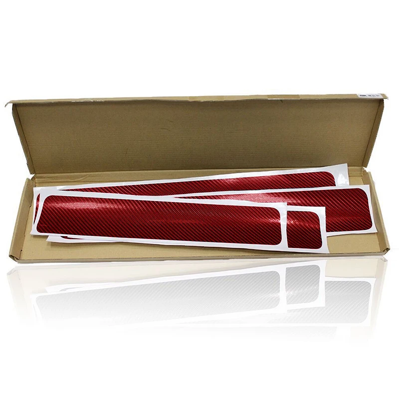 4pcs/set 3D Carbon Fiber Car Door Sill Scuff Cover Sticker Anti Scratch Red