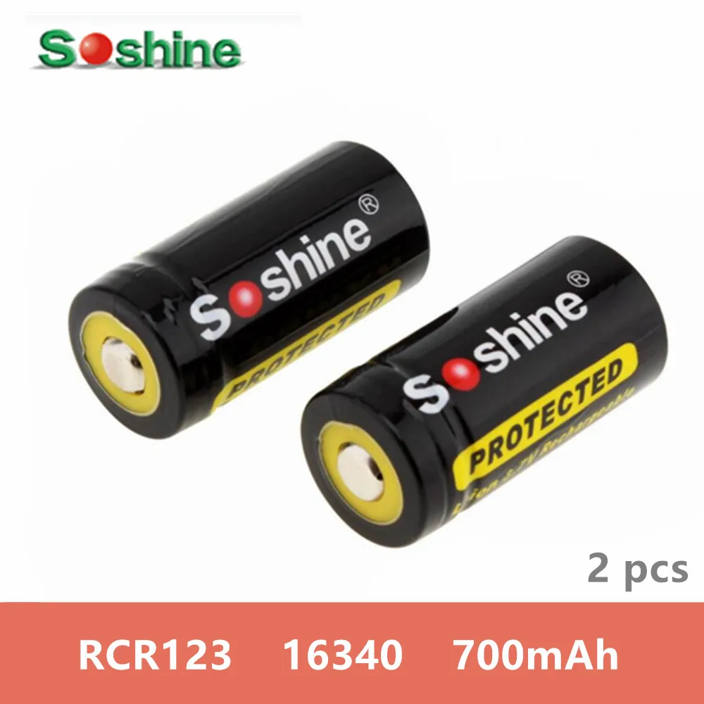 2 шт Soshine бренд Li Ion RCR123 батарея защищена 16340 700mAh 3 7 V аккумуляторная высокого