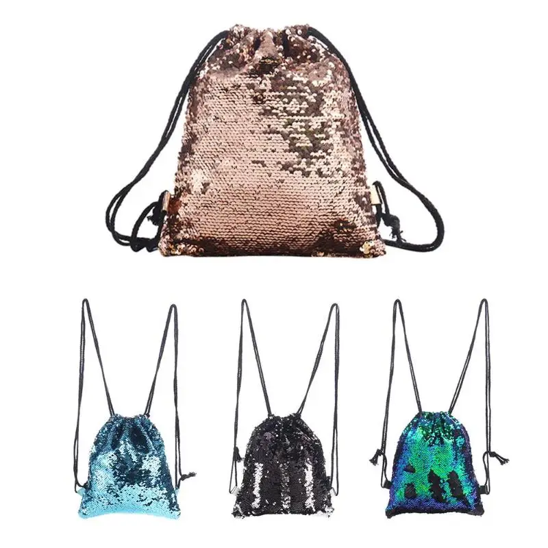 

Sequins Sport Travel Backpacks Women School Bags Preppy Drawstring Knapsack