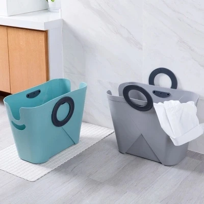 سلال الغسيل المحمولة تعرقل القذرة صندوق تخزين ملابس سلة لعبة تخزين دلو سلة تخزين من البلاستيك الأزرق الأبيض رمادي
