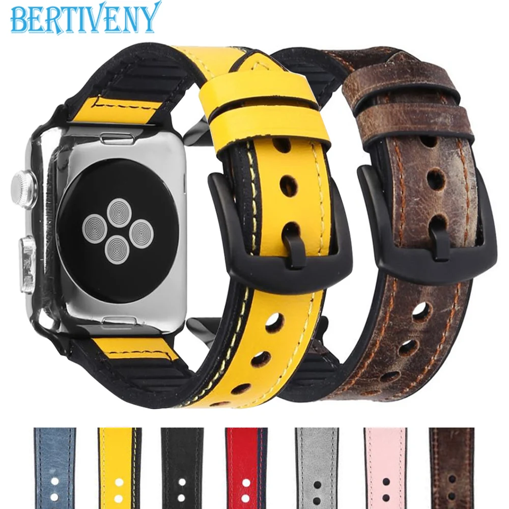 

Leather Strap Silicone band for Apple Watch Series 4/3/2/1 Sport watchbands 38mm/40mm/42mm/44mm for iwatch