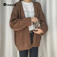 Прямой Повседневный вязаный длинный кардиган женский свободный кардиган вязаный джемпер теплый зимний свитер женский кардиган