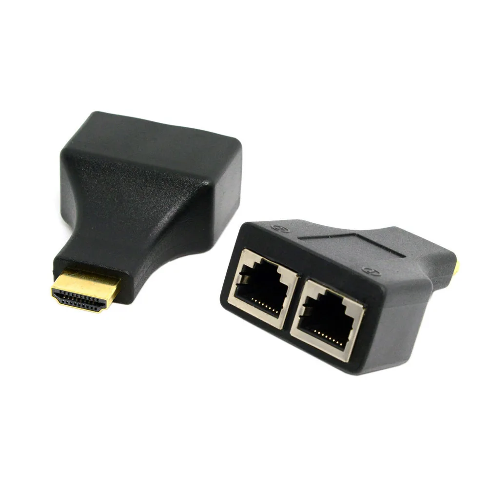 

New Hot 2 Pcs HDMI Dual RJ45 CAT5E CAT6 UTP LAN Ethernet HDMI Extender Repeater Adapter 1080P For HDTV HDPC PS3 STB QJY99