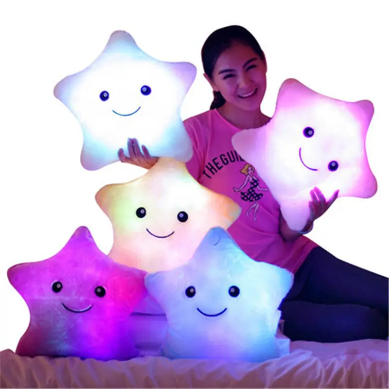 

WINCO 35cm Plush Toys Luminous Pillow Soft Stuffed Plush Glowing Colorful Stars Cushion Led Light Toys Gift For Children Girl