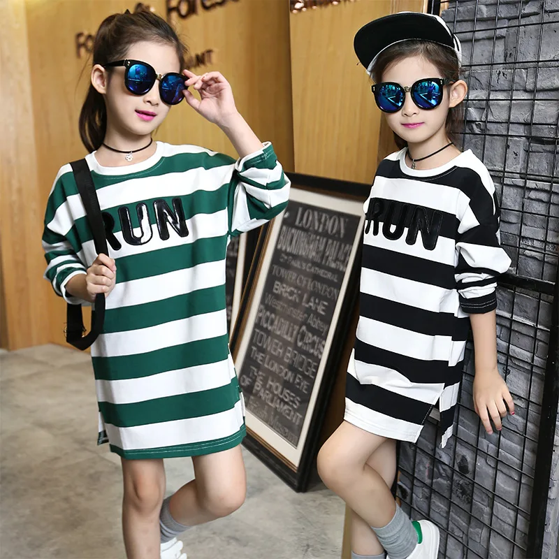 

princess clothes Cotton kids Striped party mini shirt dress Teen girl 4 8 10 12 14 year Autumn winter long sleeve sport dresses