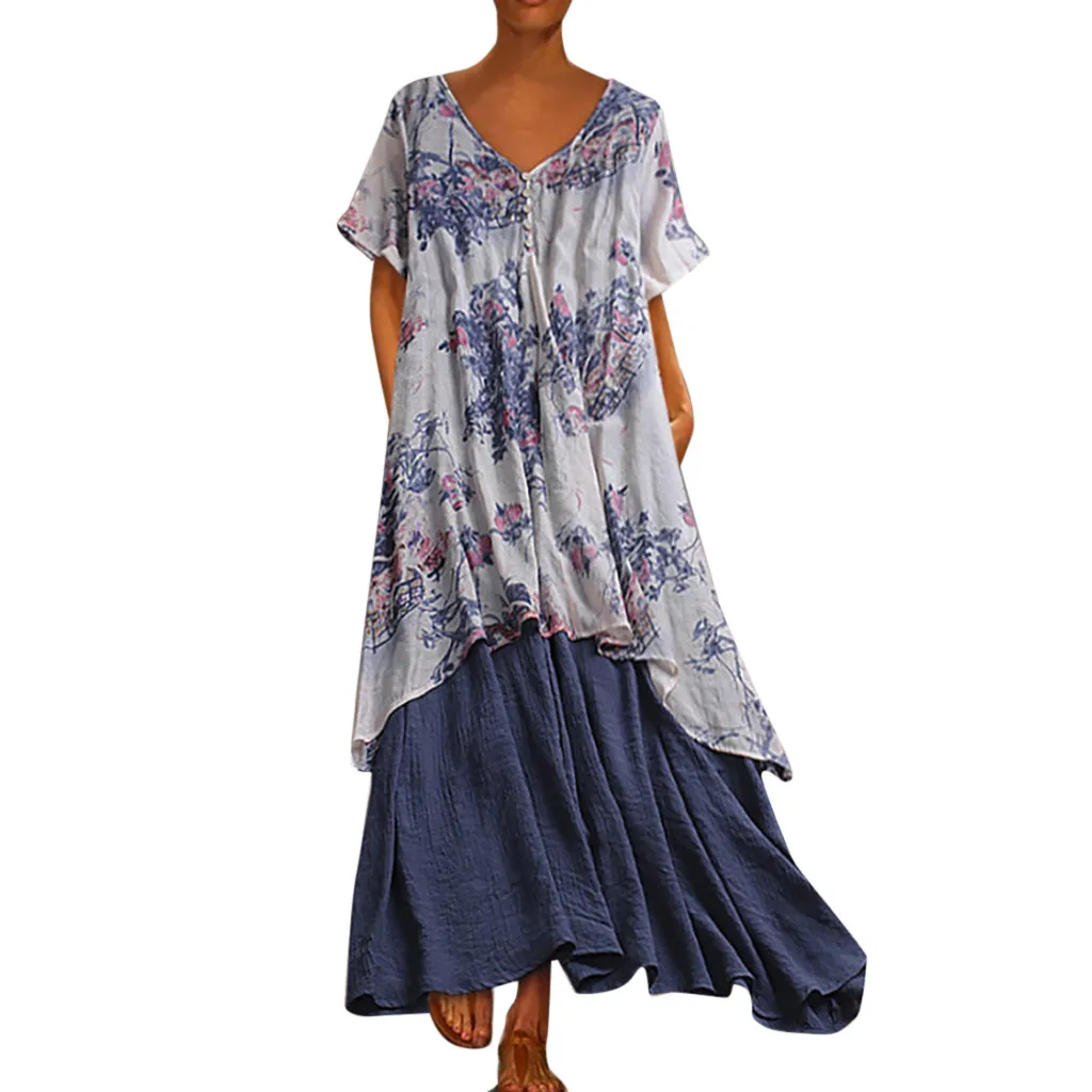 Plus Size Summer Maxi Dress 2019 Women Vintage Floral Print Long Dress Party Dresses Woman Party Night Elegant Dress