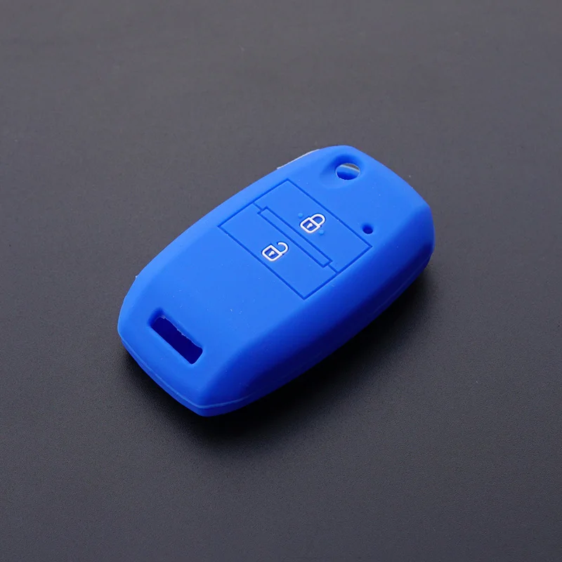 Силиконовый чехол для ключей чехол сумка защиты кожаная накладка комплект Бленд для Kia Rio Ceed sorento cerato K2 K3 K4 складной дистанционный ключ 2 кнопки - Название цвета: Синий