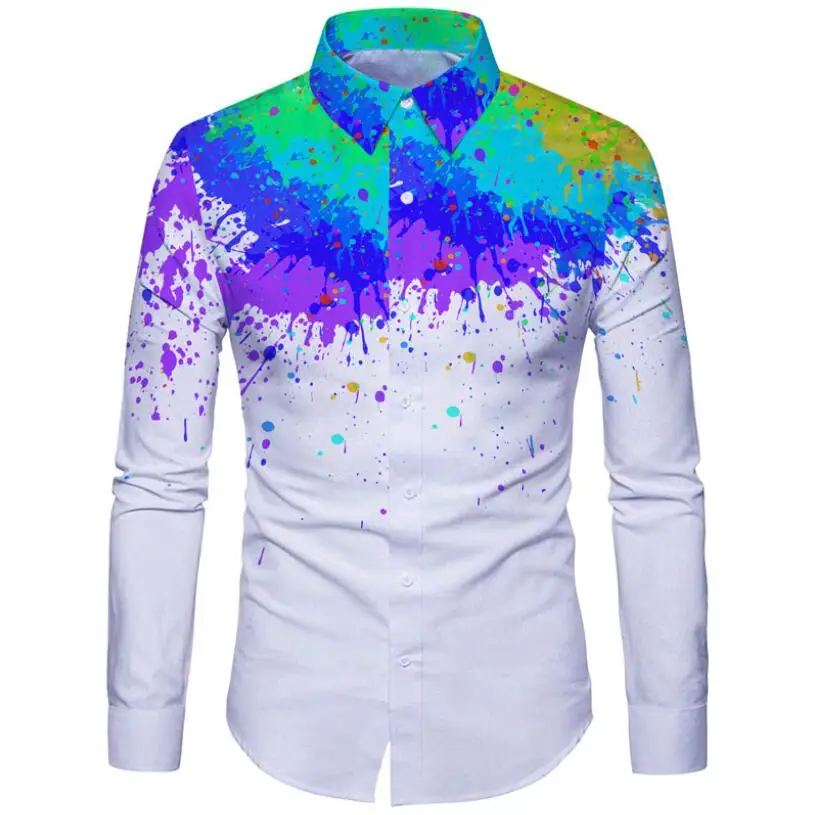 Cloudstyle, мужские рубашки, Мужская одежда, с 3D принтом, разбрызгивается, много цветов, хлопковая рубашка с длинным рукавом, модные топы - Цвет: As Picture