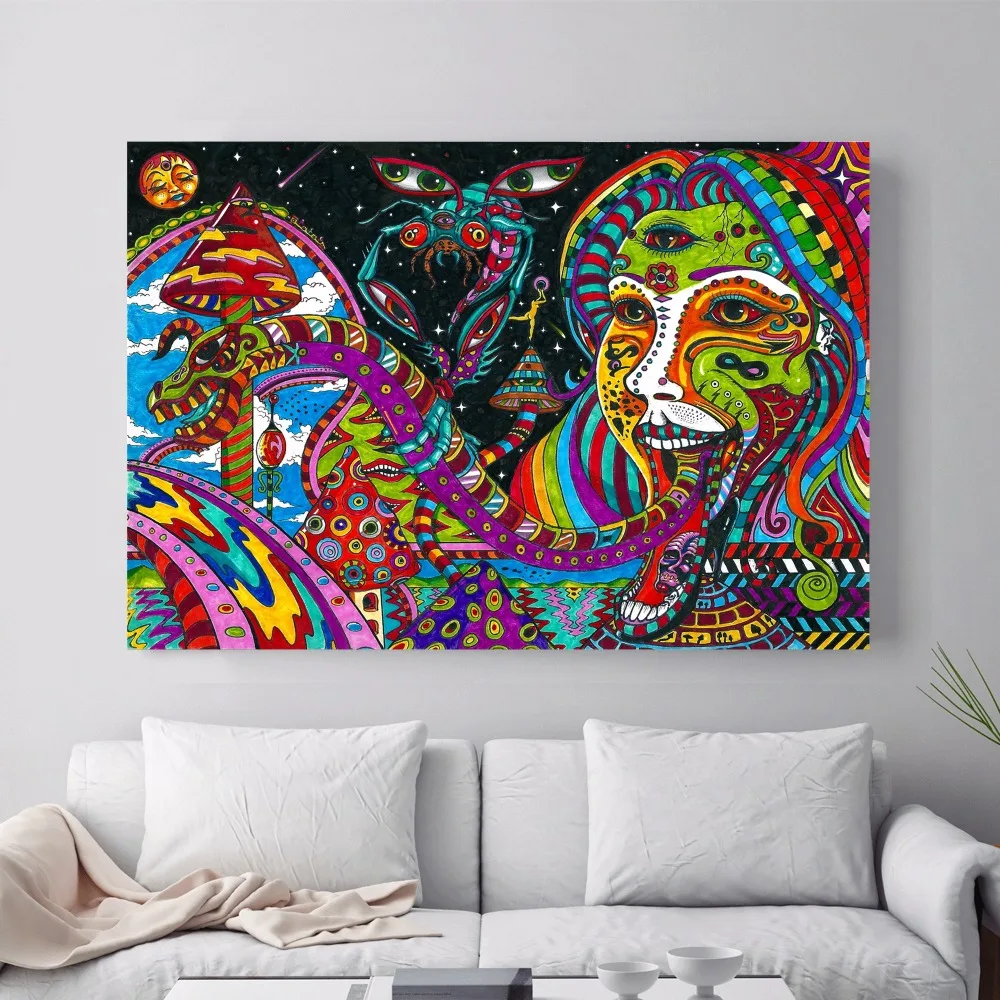 Psychedelic abstrakte acryl leinwand kunstdruck malerei poster mauerbilder für raumdekoration wohnkultur seide stoff kein rahmen