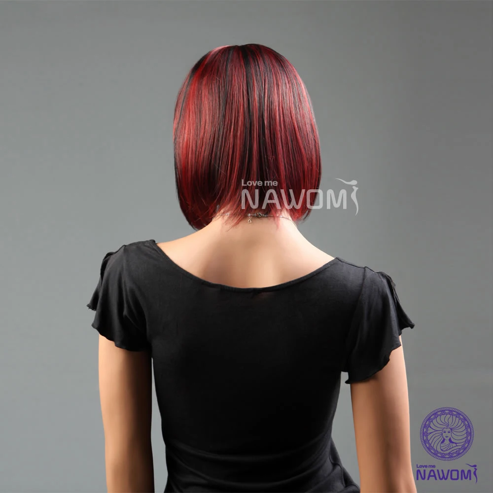 Kanekalon Side Swept Bang Black Red Neck Length Hairstyle