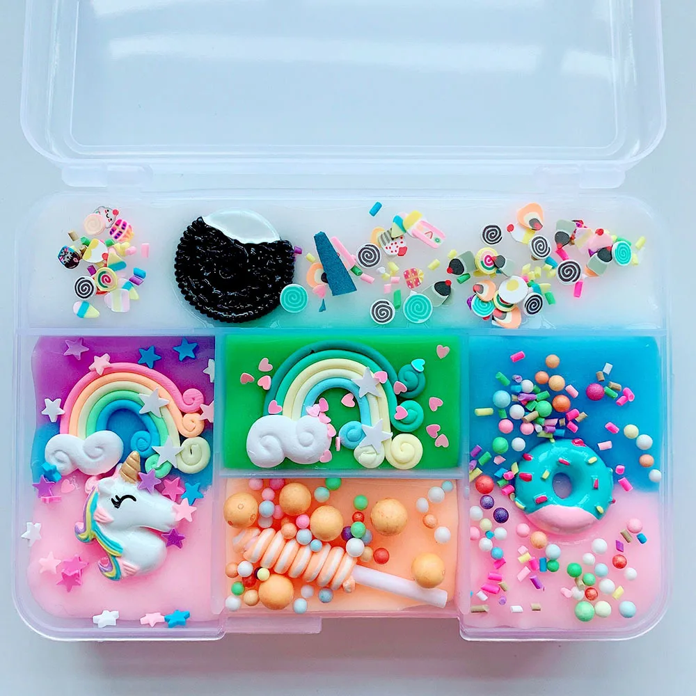 

Slime Kit Slime Diy Container Clay Cute Rainbow Unicorn Crystal Mud Charms Slime Accessories With Box For Children Kids Toy Gift