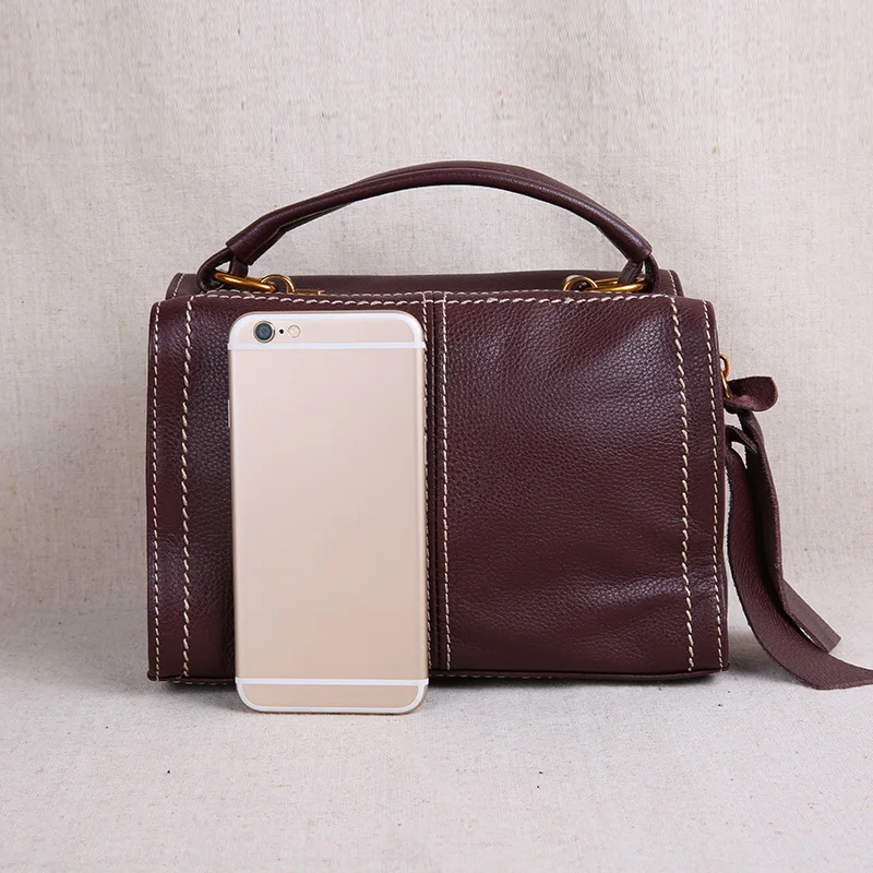 AETOO Leather women's small bag, one-shoulder slanted bag, head leather hand-held small square bag