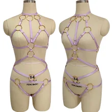 Фетиш фиолетовый уплотнительное кольцо для тела жгут БДСМ Связывание Высокая талия Подвязки Пояс набор эластичный ремень белье Harajuku готический танец Хэллоуин