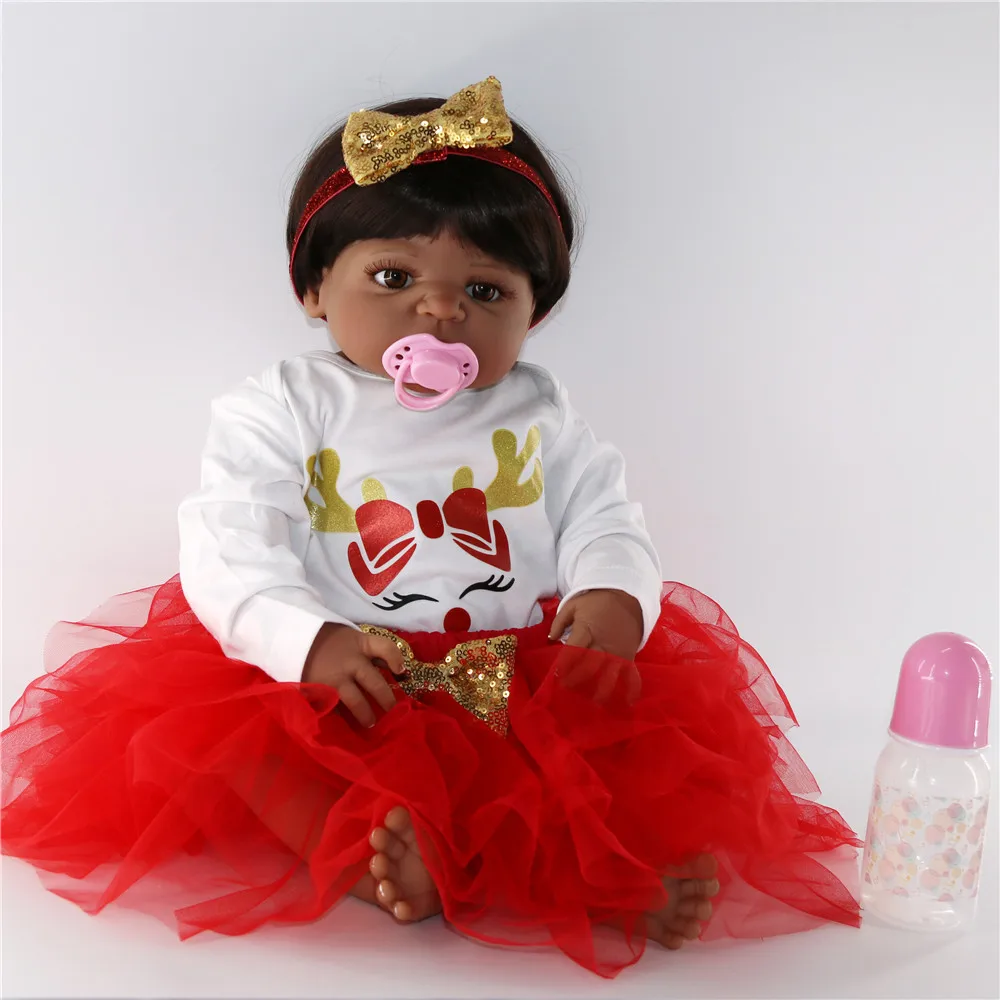 57 см полный Силиконовый Reborn Baby Doll игрушка темнокожая кукла девочка Новорожденный Младенец Малыш живой Bebe boneca reborn Рождественский подарок