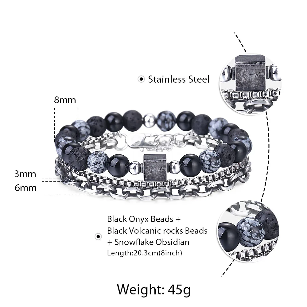 2 шт./компл. уникальная Слои браслет-цепочка Нержавеющая сталь из бисера браслеты с подвесками звено цепи Для Мужчин's Натуральный камень Браслеты ювелирные изделия DLBF31