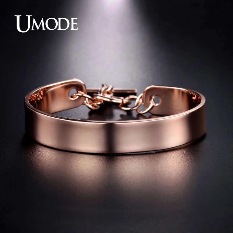UMODE White / Rose / Gold Color Plain Cuff Bracelet For Women Toggle Clasp Christmas Gift New Fashion Jewelry Armbande UB0096