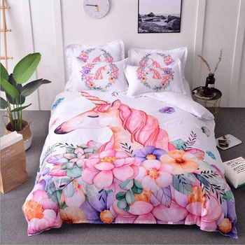 

2019 New Bedspreads 3D Fresh Watercolor Unicorn Bedclothes Bedding Sets 2/3Pcs Duvet Cover And Pillowcase Black And White SJJ157