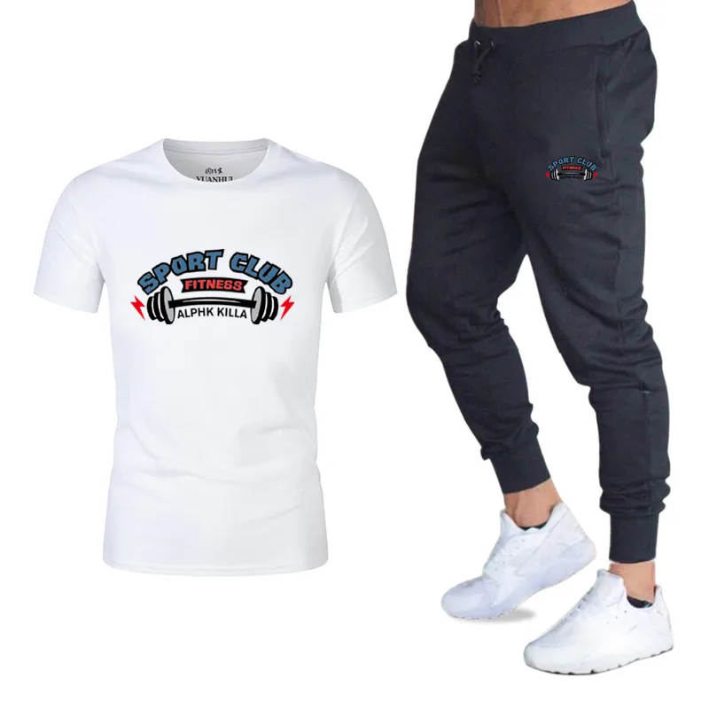 Мужские модные комплекты из двух предметов, футболки + штаны, мужские летние топы, футболки, модные брендовые футболки с принтом, спортивные