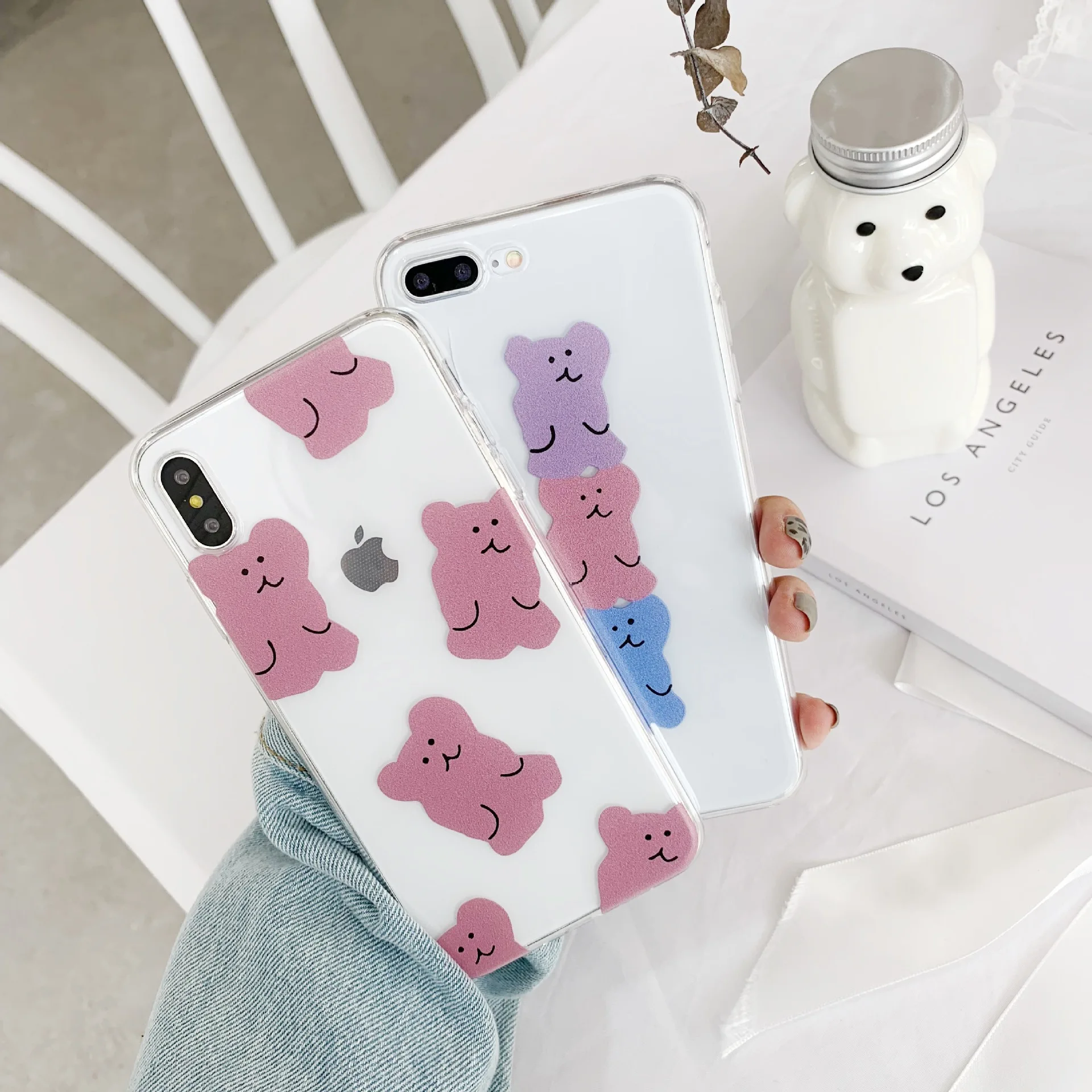 

Cartoon Simple Transparent Candy bear girls phone case For coque iphone 7 puls 8 6s 6 plus case silicon for iphone cover X XR XS