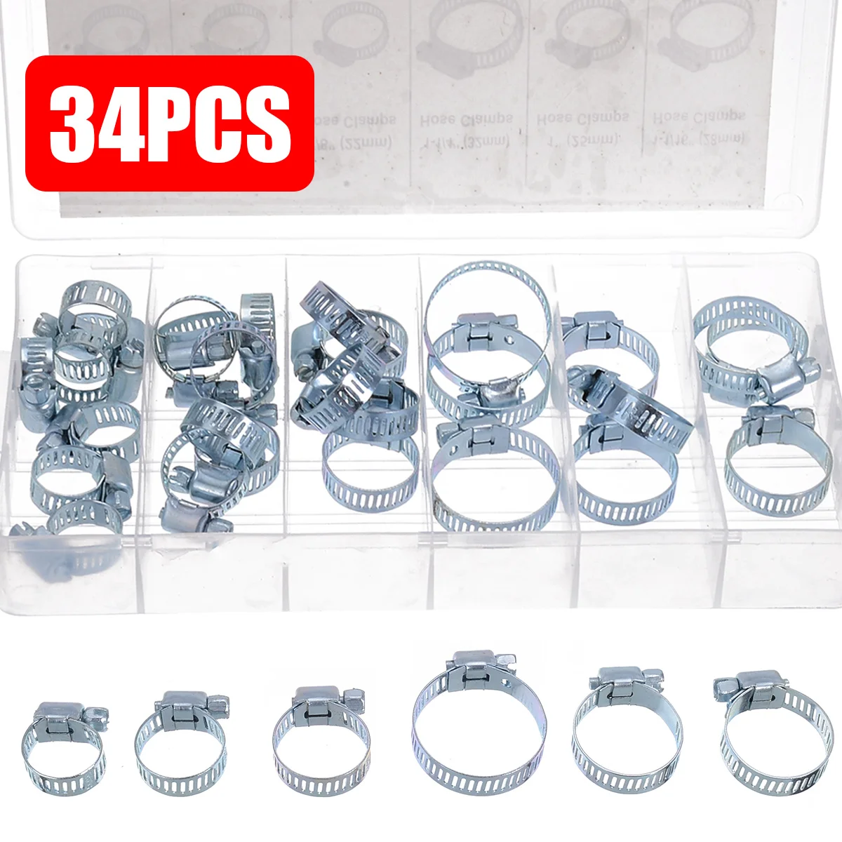 

Mayitr 34PCS/SET 16mm 19mm 22mm 25mm 28mm 32mm Galvanized Hose Clamps Clips Assorted Kit With No Driver New