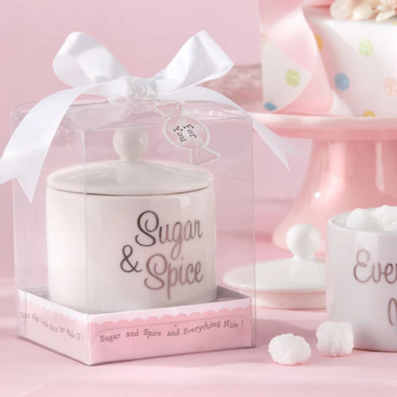 

Free Shipping+ 5pcs/lot "Sugar & Spice & Everything Nice" Sugar Bowl Tea Party Wedding Favors Party Stuff