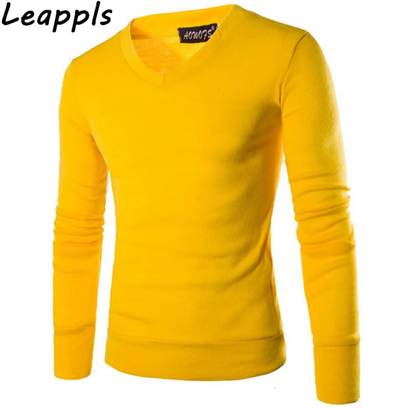 Leappls Топы пуловеры Мужская одежда элегантный дизайн v-образный вырез тонкая шерсть Твердые кашемировые свитера мужские трикотажные пуловеры свитера Новинка