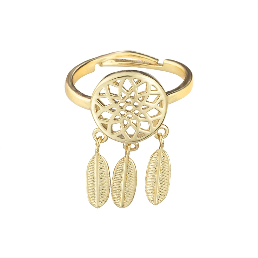10PCS Gold Adjustable Dreamcatcher Ring Bohemian Style Boho Feather