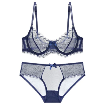 

AMX Women Bra and Panty set Sexy Lace Lingerie Deep V Push Up Transparent Brassieres