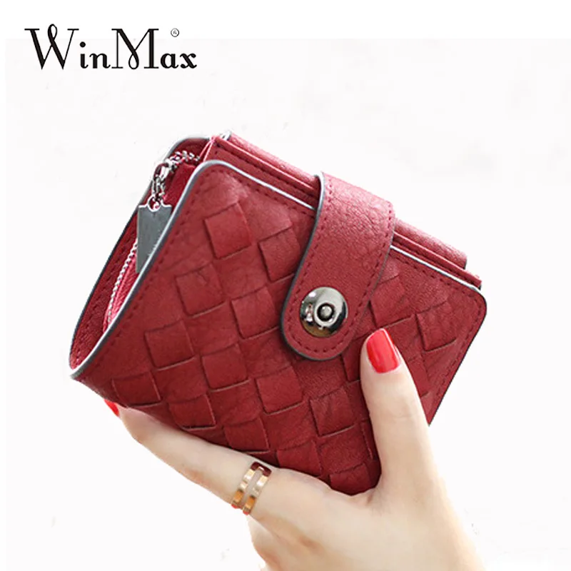

Winmax Fashion brand Women Short Wallets Ladies Vintage Small Roomy hasp red Women Card Holder Coin Pocket Girl women's Purse