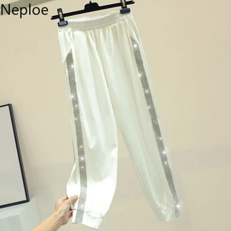 

Neploe Heavy Beading Pants Women Summer 2019 Casual Stretch Waist Pantalon Femme Loose Ankle-Length Sweatpants 44052