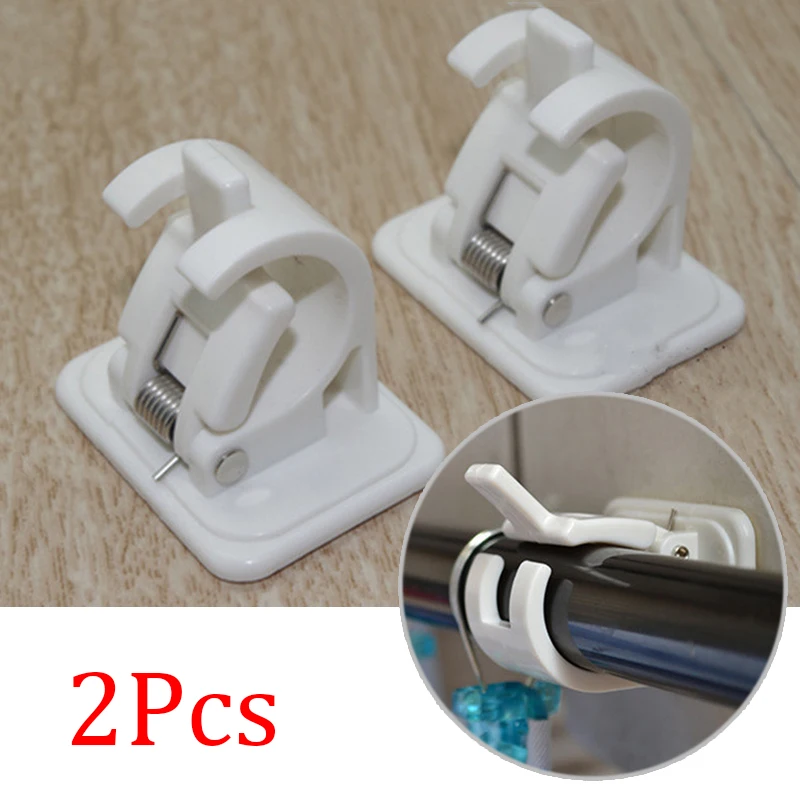 

2Pcs/Set Pole Holder Support Plastic Stick Hanger Self Adhesive Rod Bracket White Drape Bar Crossbar Window Wall Frame Hooks