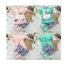 2 Стиль милые Повседневное новорожденных Обувь для девочек мальчик хлопка с длинным рукавом пуловер с круглым вырезом с рисунком кроликов рубашка с принтом топы, штаны 2 шт