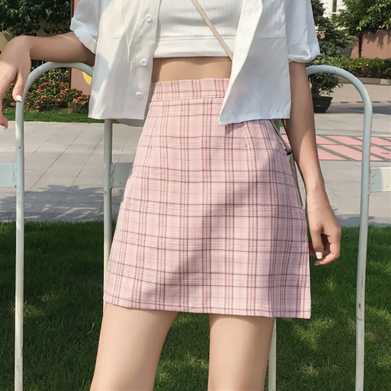 Летний темперамент ассиметричный, с высокой талией юбка в школьном стиле ретро клетчатая декоративная анти-юбка для прогулок женские юбки