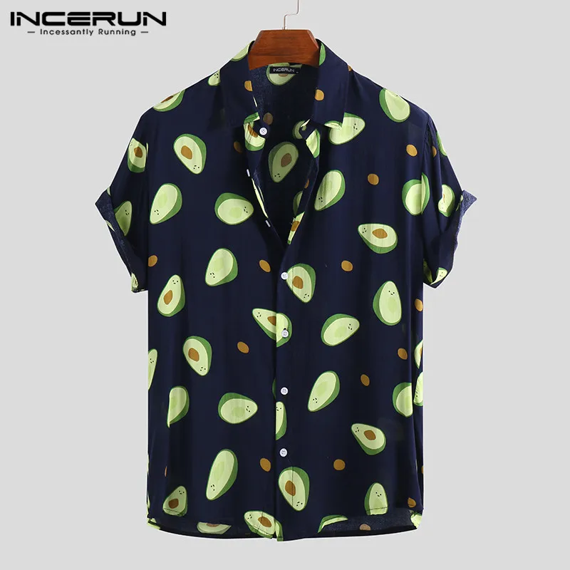 

INCERUN Summer 2019 Fashion Hawaiian Men's Print Lapel Shirt Casual Holiday Avocado Streetwear Personality Camisa Masculina 5XL