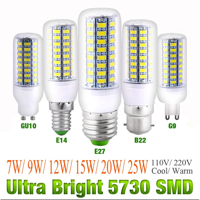 E27 E14 B22 G9 LED Corn Bulb 5W 8W 15W 20W 25W 5730SMD Replace Incandescent 220V 