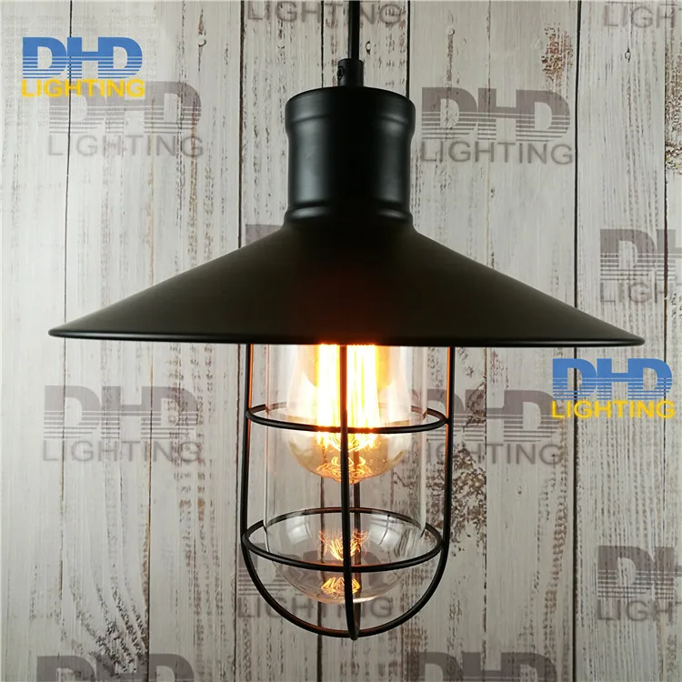 Free shipping black iron cage with glass shade vintage edison filament lighting fixture retro AC 110V 220V edison pendant lamp Free shipping black iron cage with glass shade vintage edison filament lighting fixture retro AC 110V 220V edison pendant lamp