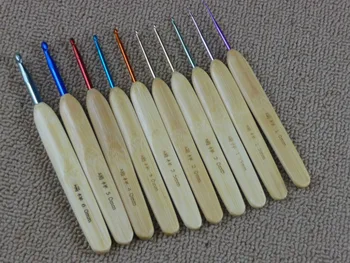 

wholesale Crochet Knitting Tools aluminium bamboo handle needles sets hook needlework tools for sweater 10pc/lot 10lots/bag