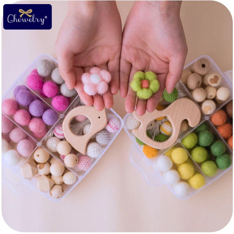 

1Set Baby Teether Nepal Wool Balls Crochet Bead Printed Wooden Rodent Bead DIY Necklace Bed Bell Christmas Gift Children's Goods