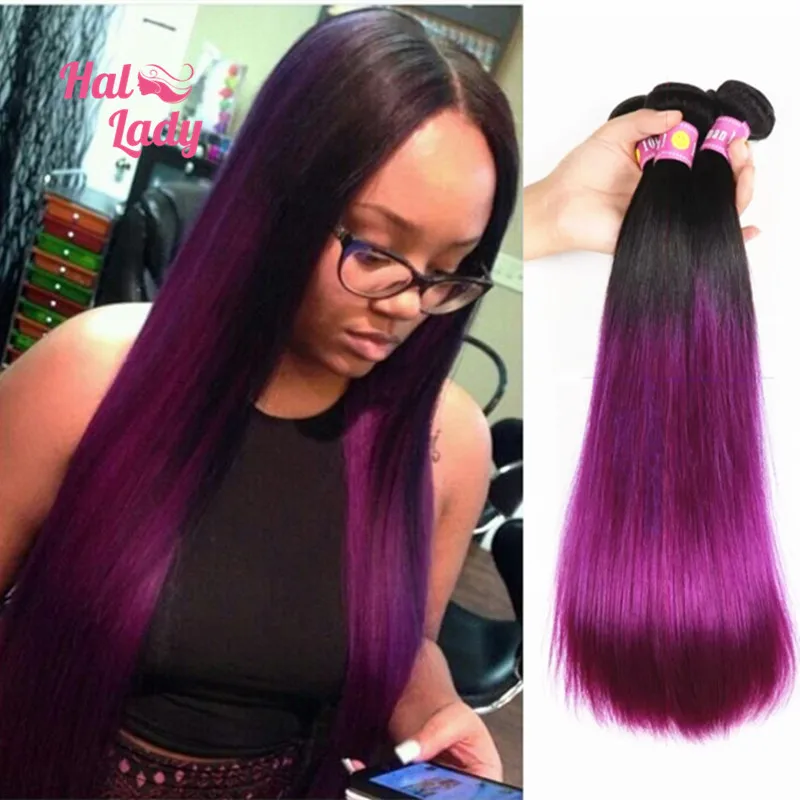 7a Purple Straight Hair Weaves 3 Bundles Lot 2 Two Tone Ombre
