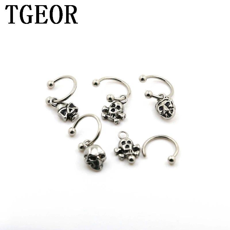 

Free shipping 20pcs 1.2*10*3mm surgical stainless Steel circular barbell piercing dangle skull piercing horseshoe ring