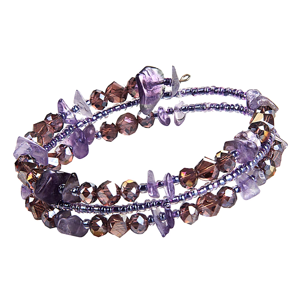 Irregular Shaped Loose Beads Strand Triple Layer Wire Bracelet Women Fashion Jewelry