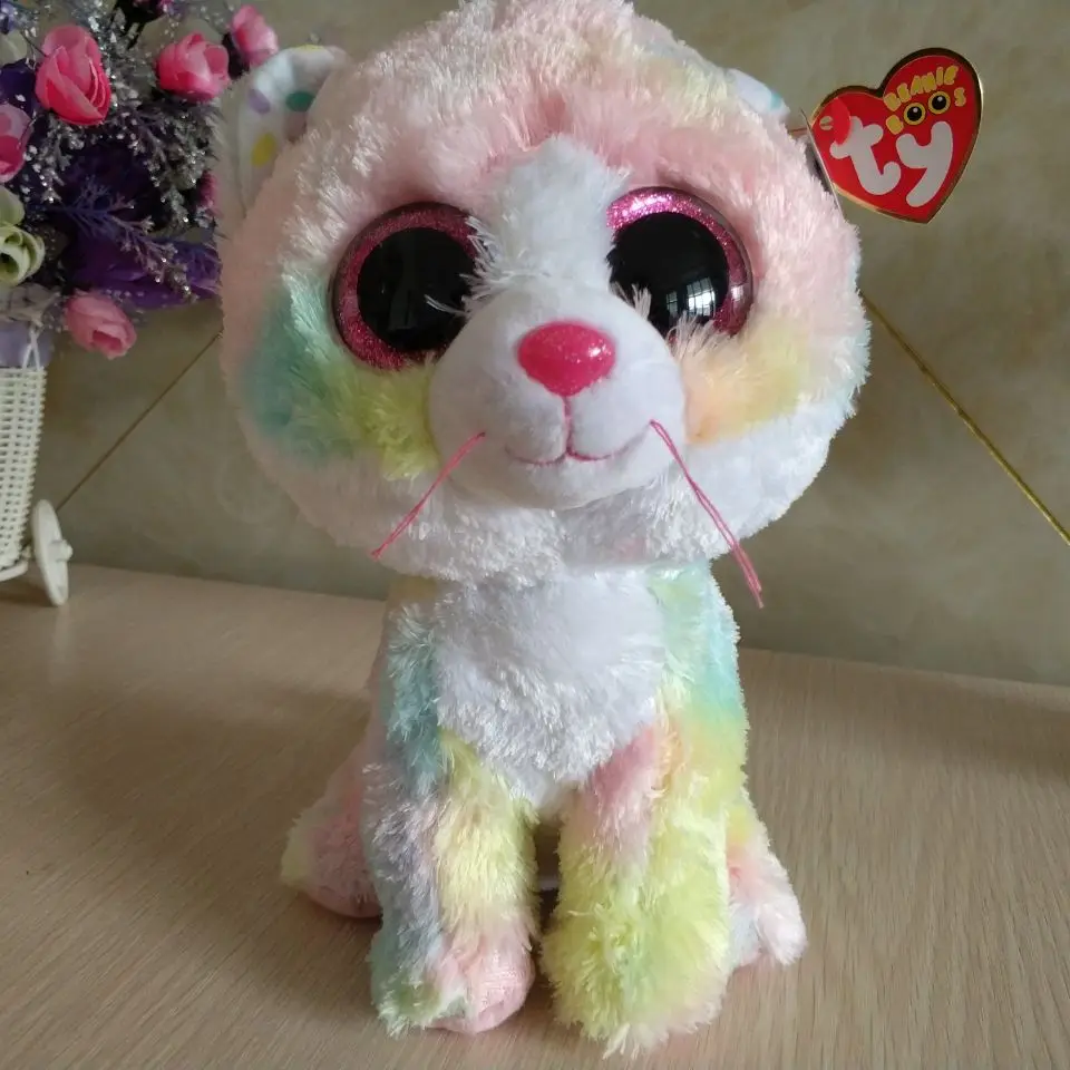 fluffy Cat TY BEANIE BOOS collection 1pc 25CM 10" BIG EYE Plush Toys