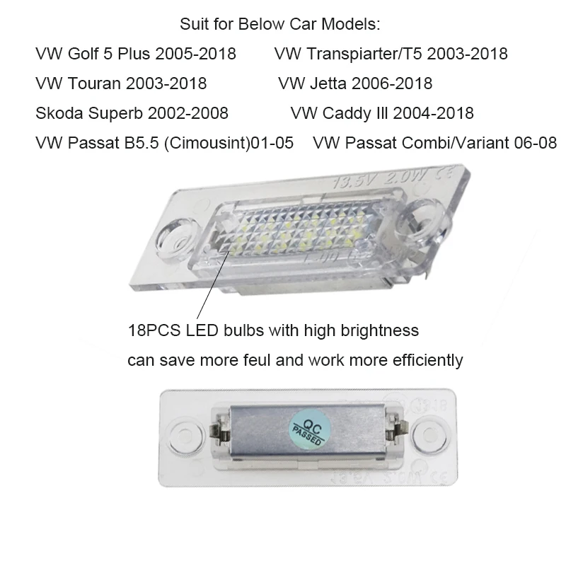 2 шт. 18 светодиодный 3528 SMD светодиодный номерной знак фары автомобильные лампы 6000K для Volkswagen Touran Passat B5.5 Caddy Skoda Superb Golf 5