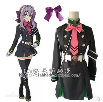 

New Cos Top Role Hiiragi Shinoa Mitsuba Sangu Cosplay Anime Seraph of the end Halloween uniform Full Set 3in1(Dresses+Tie+Belt)