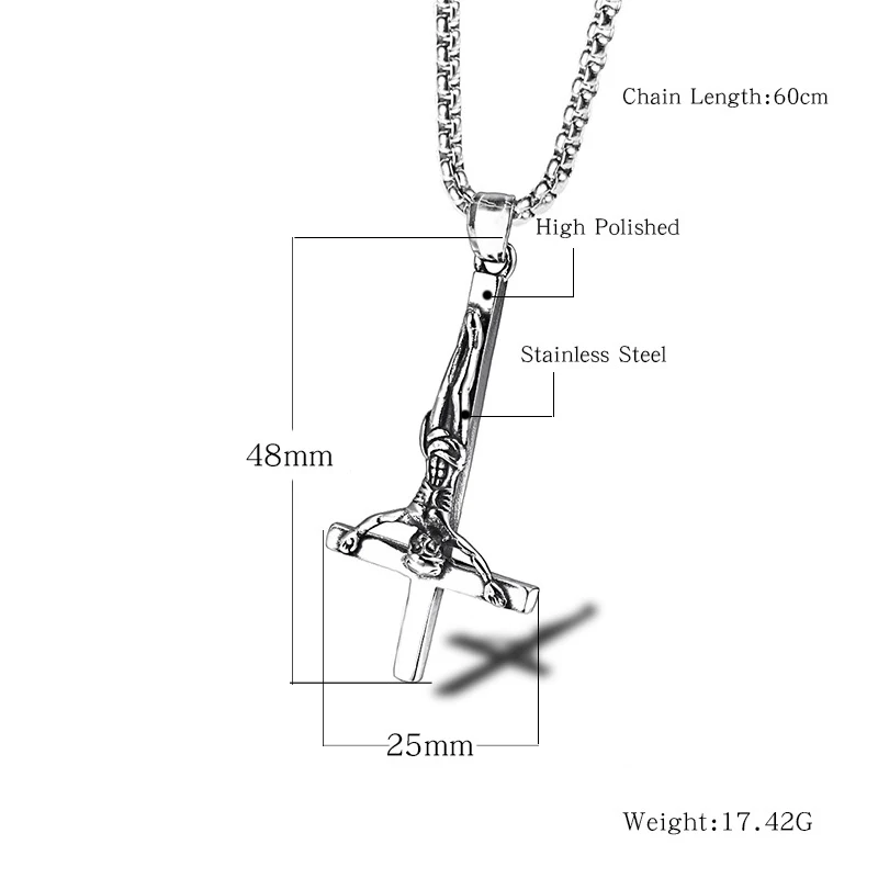 Модная перевернутая подвеска в виде креста с Иисусом из нержавеющей стали, ожерелье Люцифера, поклонение сатане, ювелирная цепочка для мужчин и женщин, антихристианская