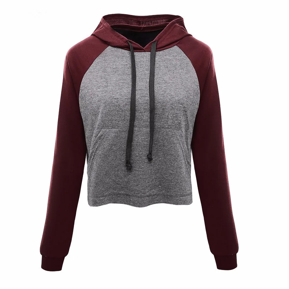 

2018 new long-sleeved hooded Sweatshirts women's contrast color short casual Shirt