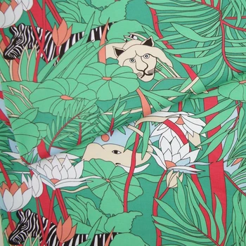 

140cmx100cm Stretch Twill Cotton Fabric - Zebra,tiger,bird,flower,leaf