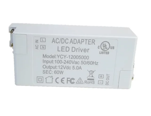 10pcs/lot LED Driver AC 100-240V to DC 12V 5.0A Led Power Adapter Transformers for LED Strip 60W Power Supply 2 years warranty!