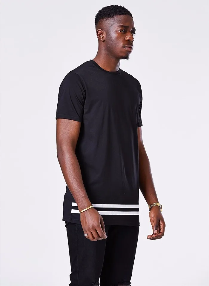 Moomphya Fashion streetwear Men short sleeve t shirt Stylish Longline hipster t shirt men patchwork stripe t shirt
